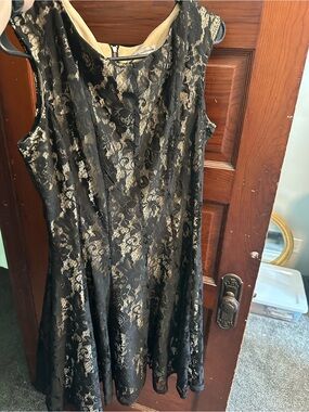 Danny & Nicole Black Lace Dress with Gold Underlay